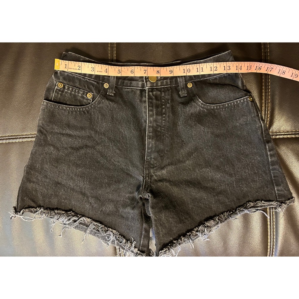 MODA International Black Distressed High Rise Cut Off Jeans Shorts. Women's 8 - Picture 6 of 9